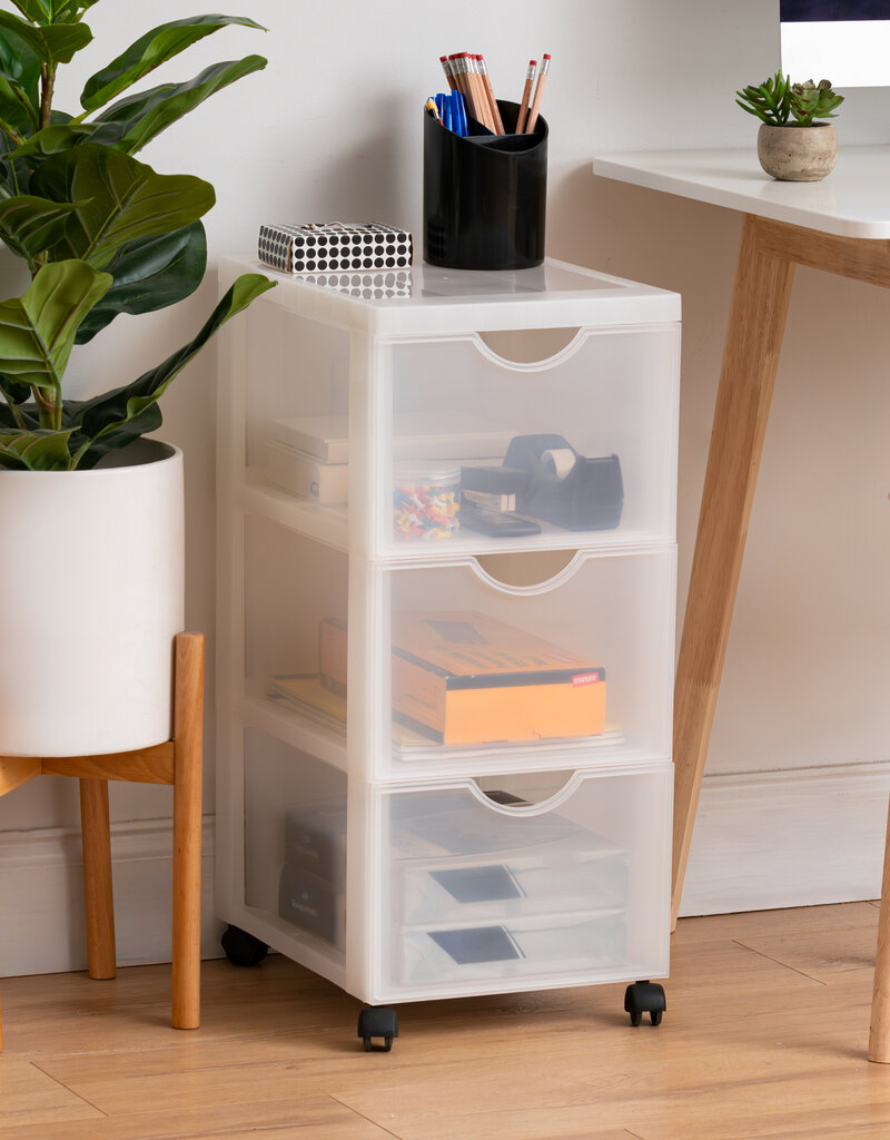 IRIS plastic opbergtoren op wielen, 3 grote lades, wit, DDDC-303