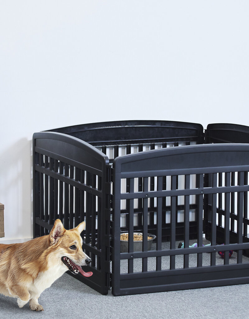 IRIS Binnenhondenbox, Buiten met 4 panelen en afsluitbare deur, H60cm, Zwart, Plastic, CI-604E