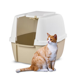 IRIS Jumbo litter box with hood, closed, litter box, CLH-17J, white/beige