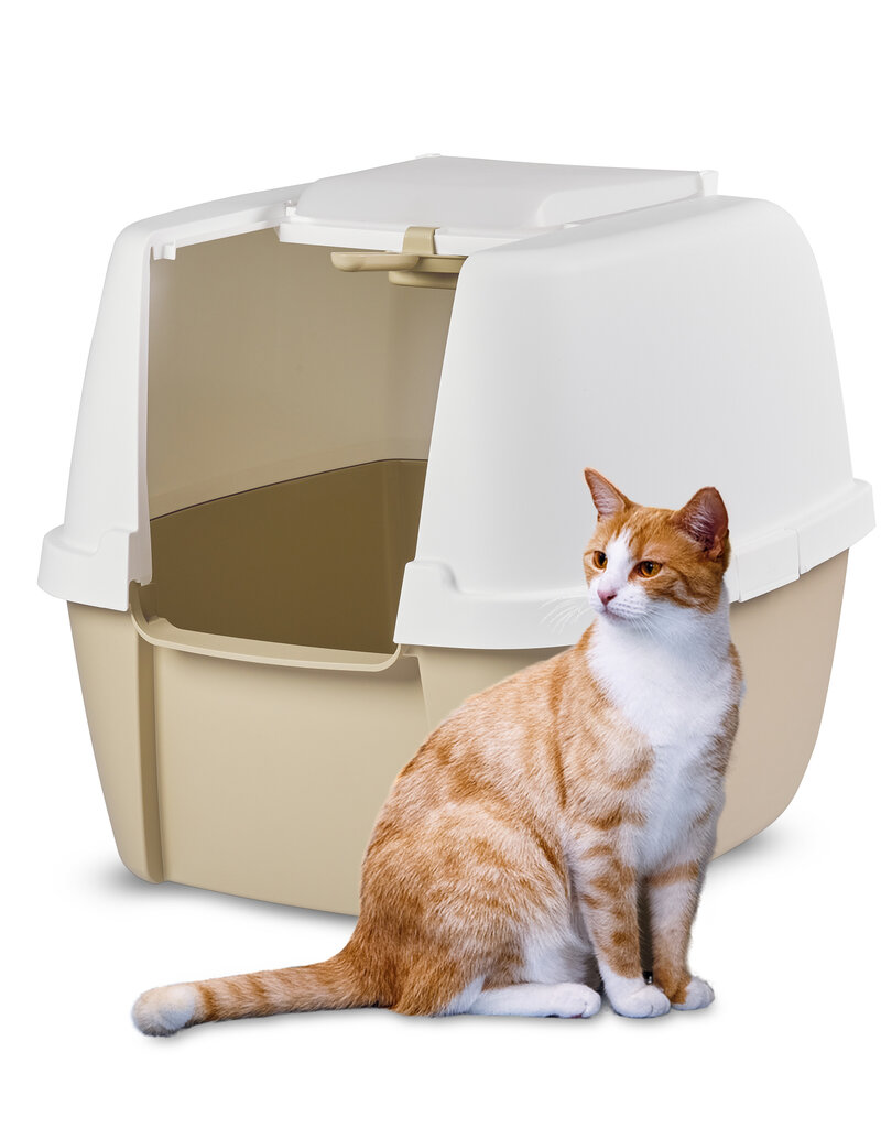 IRIS Jumbo kattenbak met capuchon, dicht, kattenbak, CLH-17J, wit/beige