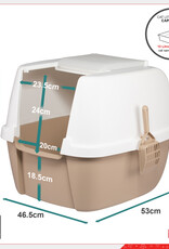 IRIS Jumbo kattenbak met capuchon, dicht, kattenbak, CLH-17J, wit/beige