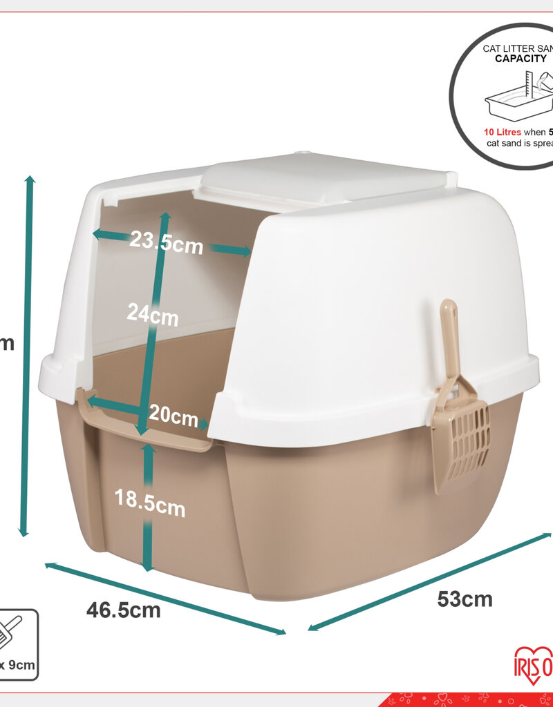 IRIS Jumbo kattenbak met capuchon, dicht, kattenbak, CLH-17J, wit/beige