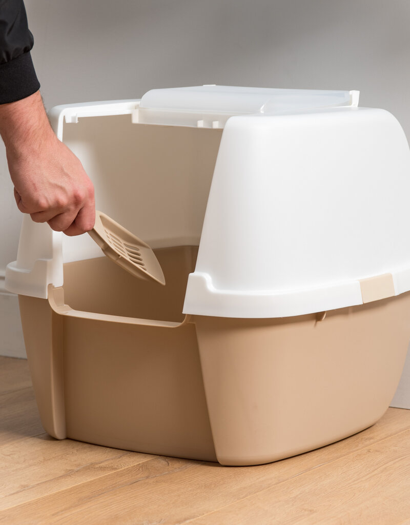 IRIS Jumbo kattenbak met capuchon, dicht, kattenbak, CLH-17J, wit/beige