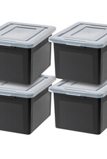IRIS Plastic Opbergdozen met deksel, 45L, Set van 4, Zwart, Stapelbaar, FB-21E