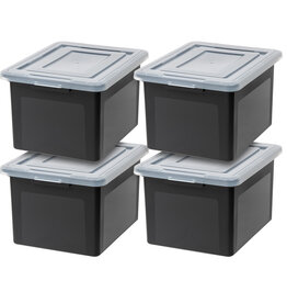 IRIS Plastic Opbergdozen met deksel, 45L, Set van 4, Zwart, Stapelbaar, FB-21E