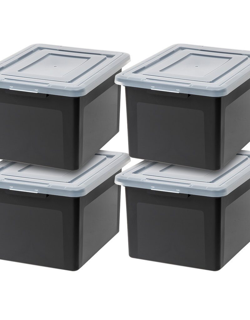 IRIS Plastic Opbergdozen met deksel, 45L, Set van 4, Zwart, Stapelbaar, FB-21E