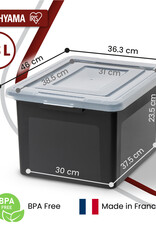 IRIS Plastic Opbergdozen met deksel, 45L, Set van 4, Zwart, Stapelbaar, FB-21E