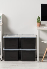 IRIS Plastic Opbergdozen met deksel, 45L, Set van 4, Zwart, Stapelbaar, FB-21E