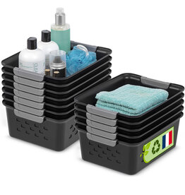 IRIS Multifunctional Plastic Shelf Baskets, 5L, Pack of 12, Black, OSB-S