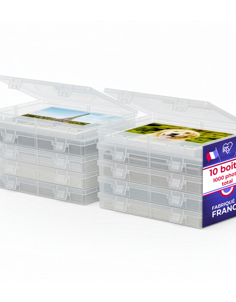 IRIS 10 fotoopbergdozen, capaciteit 100 elk, met handvat en veilige sluiting, KP-10