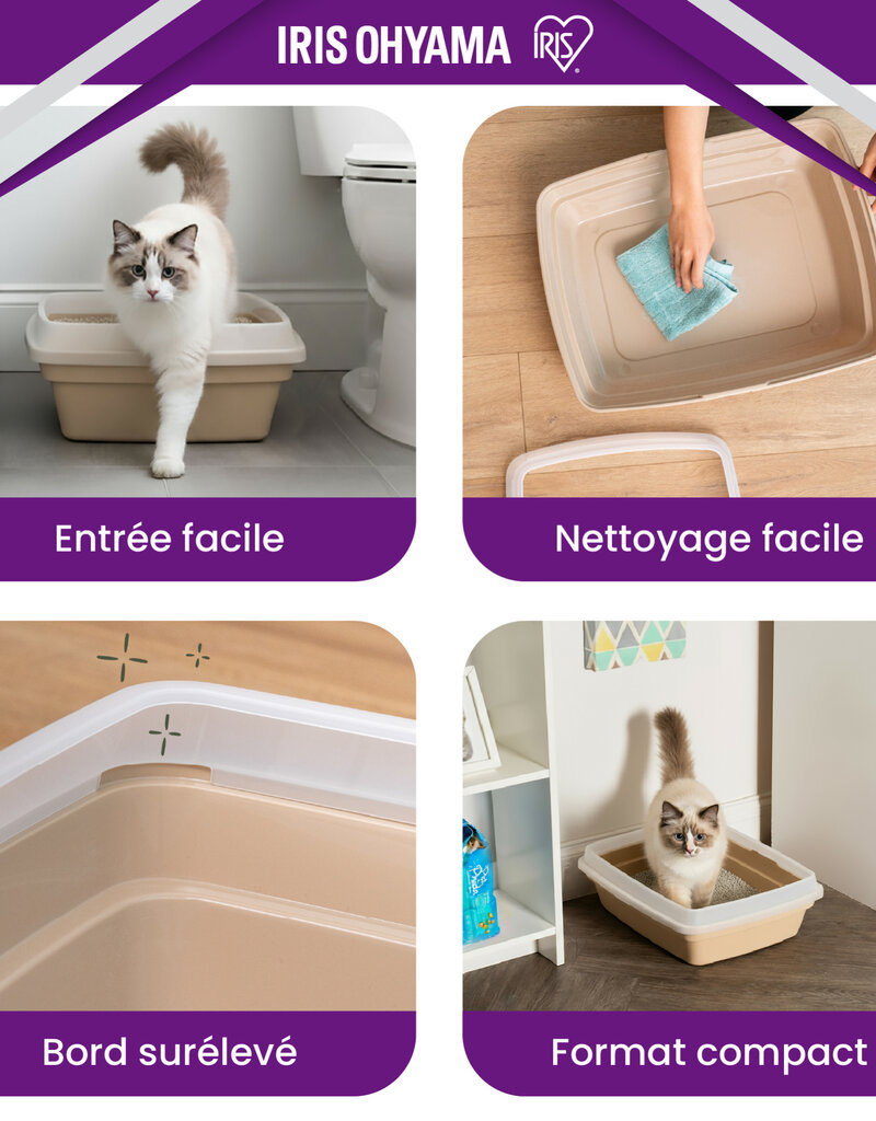 IRIS kattenbak, beige, makkelijk schoon, anti-lek randen, CLH-12S
