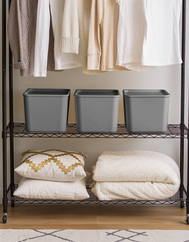 IRIS Plastic inloopdozen, 22L, Set van 3, grijs, SNL-MD