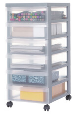 IRIS A4 plastic opslagtoren op wielen, 6 kleine lades, gerecycled grijs, DC-360