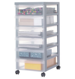 IRIS A4 plastic opslagtoren op wielen, 6 kleine lades, gerecycled grijs, DC-360
