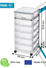 IRIS A4 plastic opslagtoren op wielen, 6 kleine lades, gerecycled grijs, DC-360