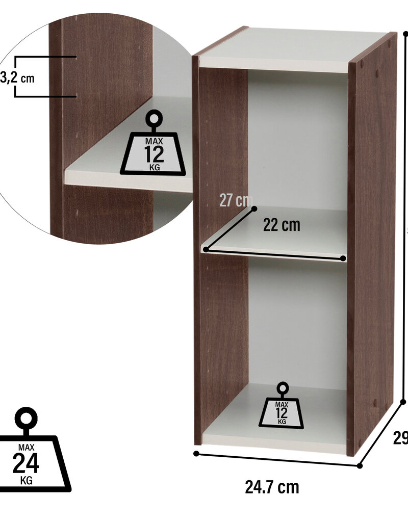 IRIS Opbergkast, boekenkast/ 2 modulaire planken, UB-6025, bruin, W29 x D24,7 x H59,4 cm