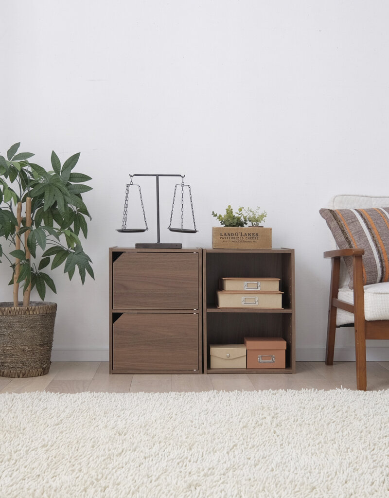 IRIS opbergboekenkast, kast met 2 deuren en 2 planken, MDB-2D, bruin, W29 x D36,6 x H49,4 cm