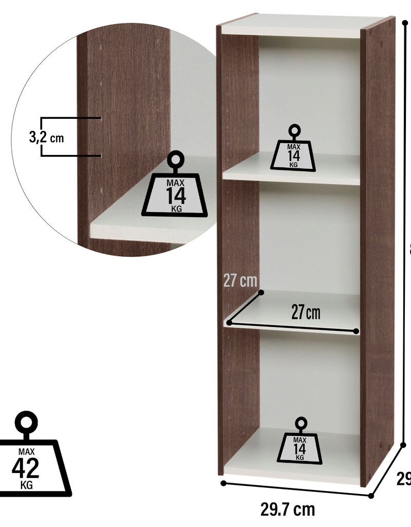 IRIS Opbergkast, boekenkast/ 3 modulaire planken, UB-9030, bruin, W29 x D29,7 x H88,2 cm