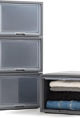 IRIS stapelbare plastic lades voor kleding, 40L, set van 4, donkergrijs, klepdeur, voor kast, slaapkamer