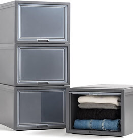 IRIS stackable plastic drawers for clothes, 40L, set of 4, dark grey, flap door, for closet, bedroom