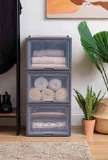 IRIS stapelbare plastic lades voor kleding, 40L, set van 4, donkergrijs, klepdeur, voor kast, slaapkamer