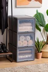 IRIS stapelbare plastic lades voor kleding, 40L, set van 4, donkergrijs, klepdeur, voor kast, slaapkamer