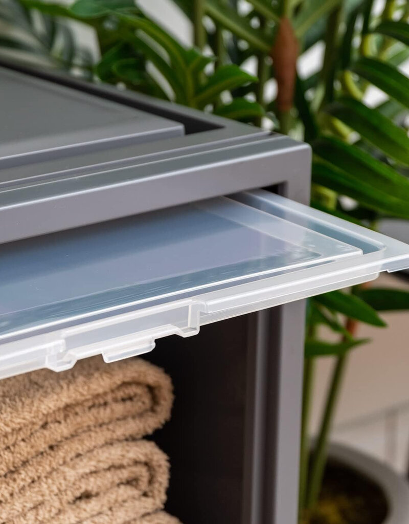 IRIS stapelbare plastic lades voor kleding, 40L, set van 4, donkergrijs, klepdeur, voor kast, slaapkamer