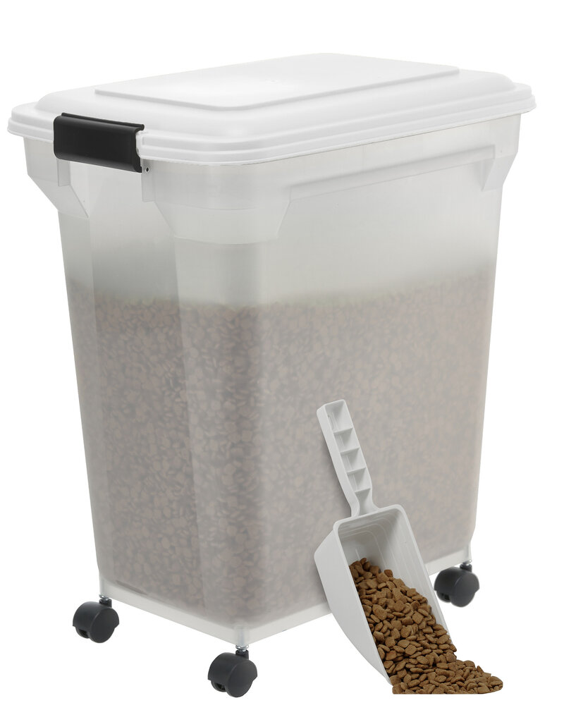 IRIS 45L brokjesbak voor 15 kg, luchtdicht, schop, wielen inbegrepen, voor honden en katten, ATS-L, wit