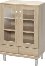 IRIS Ladekast met glas, 3 verstelbare planken, KPB-9360, Lichtbruin, W60 x D42,3 x H93,7 cm