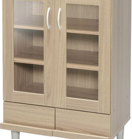 IRIS Ladekast met glas, 3 verstelbare planken, KPB-9360, Lichtbruin, W60 x D42,3 x H93,7 cm