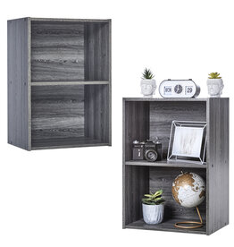 IRIS boekenkast, set van 2 accentmeubels, houten opslagkasten, CX-2, grijs eiken