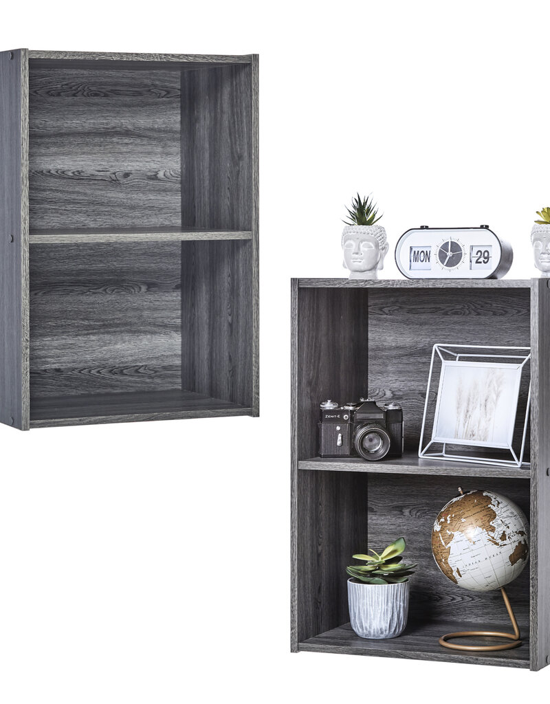 IRIS boekenkast, set van 2 accentmeubels, houten opslagkasten, CX-2, grijs eiken