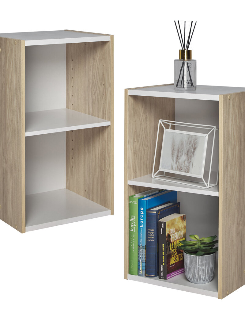 IRIS 2-plank opslagboekenkast, set van 2 accentmeubels, UB-6035, lichtbruin