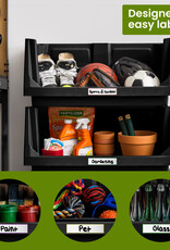 IRIS Set van 3 stapelbare plastic opbergbakken met open voorkant voor garage, tuin, SBIN-L, zwart