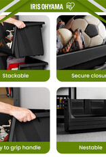 IRIS Set van 3 stapelbare plastic opbergbakken met open voorkant voor garage, tuin, SBIN-L, zwart
