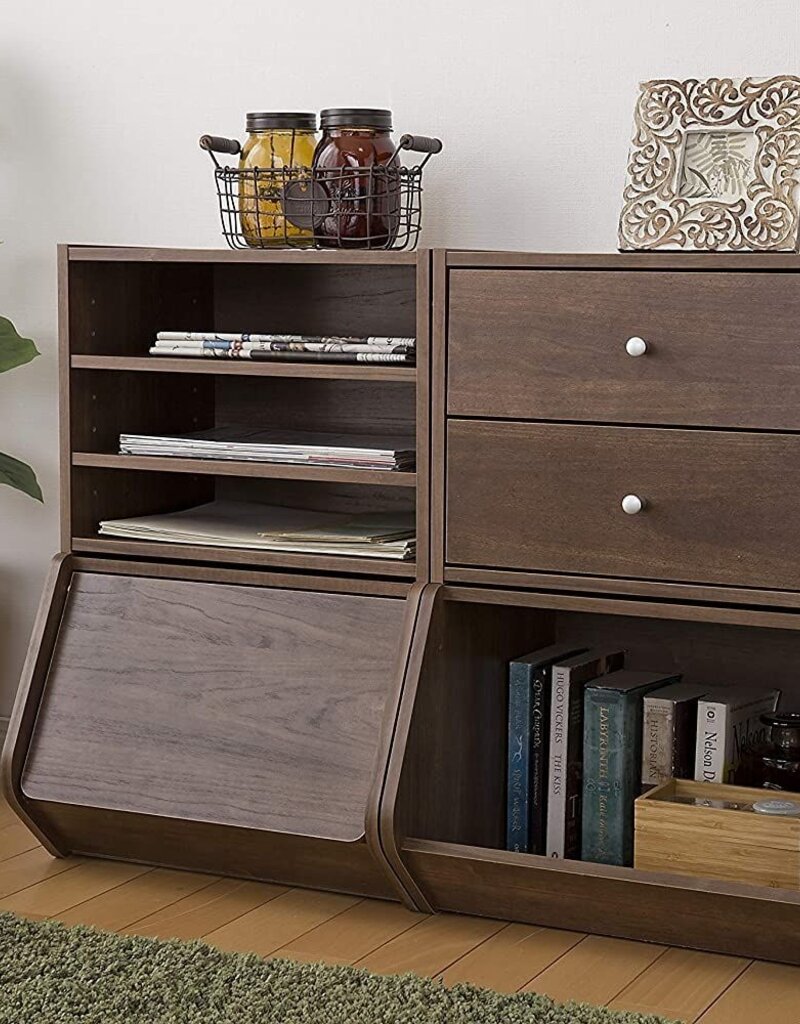 IRIS plank, houten opbergdoos, occasionele kast, stapelbaar, STB-400, bruin, W38,8 x D40 x H30,5 cm