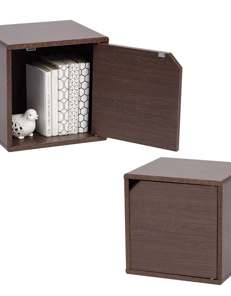 IRIS Iris Ohyama opslagplank boekenkast met deur, set van 2 accentmeubels, QR-34D, bruin