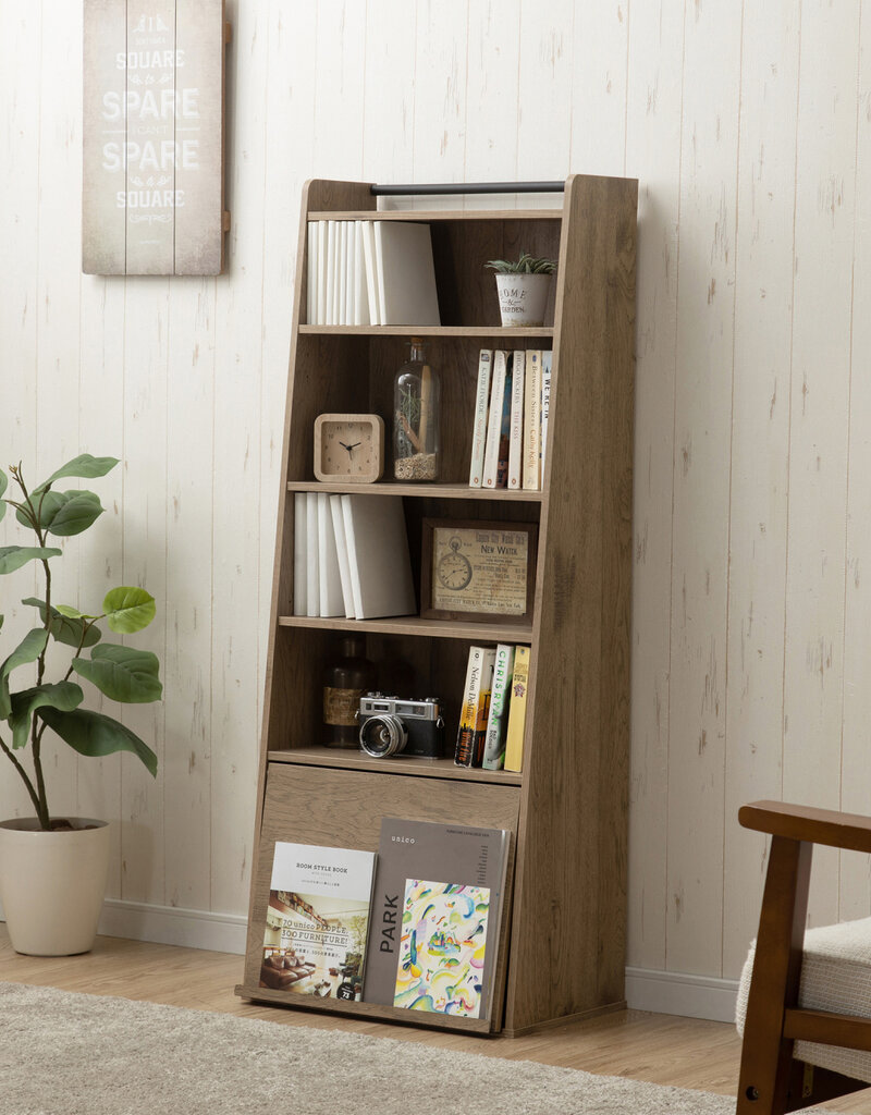 IRIS houten opbergboekenkast met 1 opvouwdeur, IWMG-5, W59 x D34,5 x H12cm, Asbruin