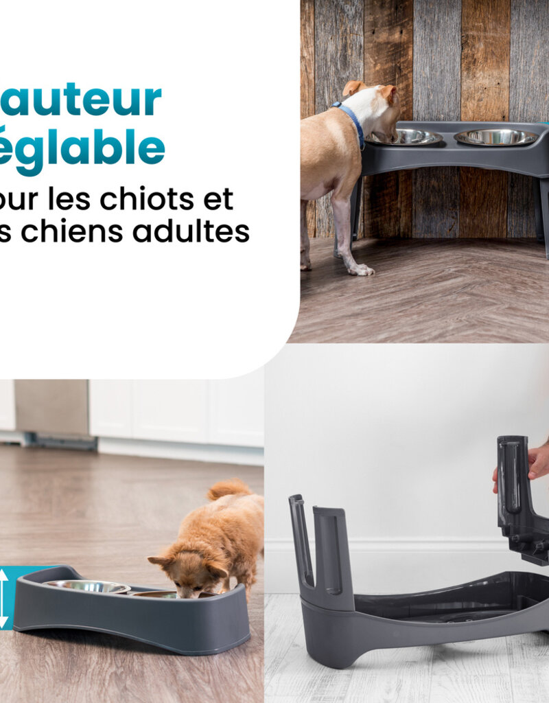 IRIS Dubbele Verhoogde Kommen, met Verwijderbare Standaard, voor Honden, PEF-L, Grijs