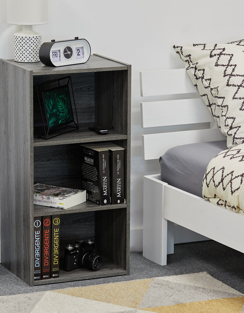 IRIS opslagkast, set van 2 houten opbergplanken met deuren, MDB-3, grijs eikenhout