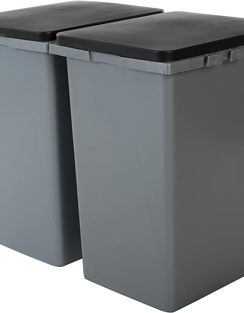 IRIS Set van 2 afvalbakken, 45 L, Clip-on, L38 x W33,5 x H55 cm, grijs / zwart