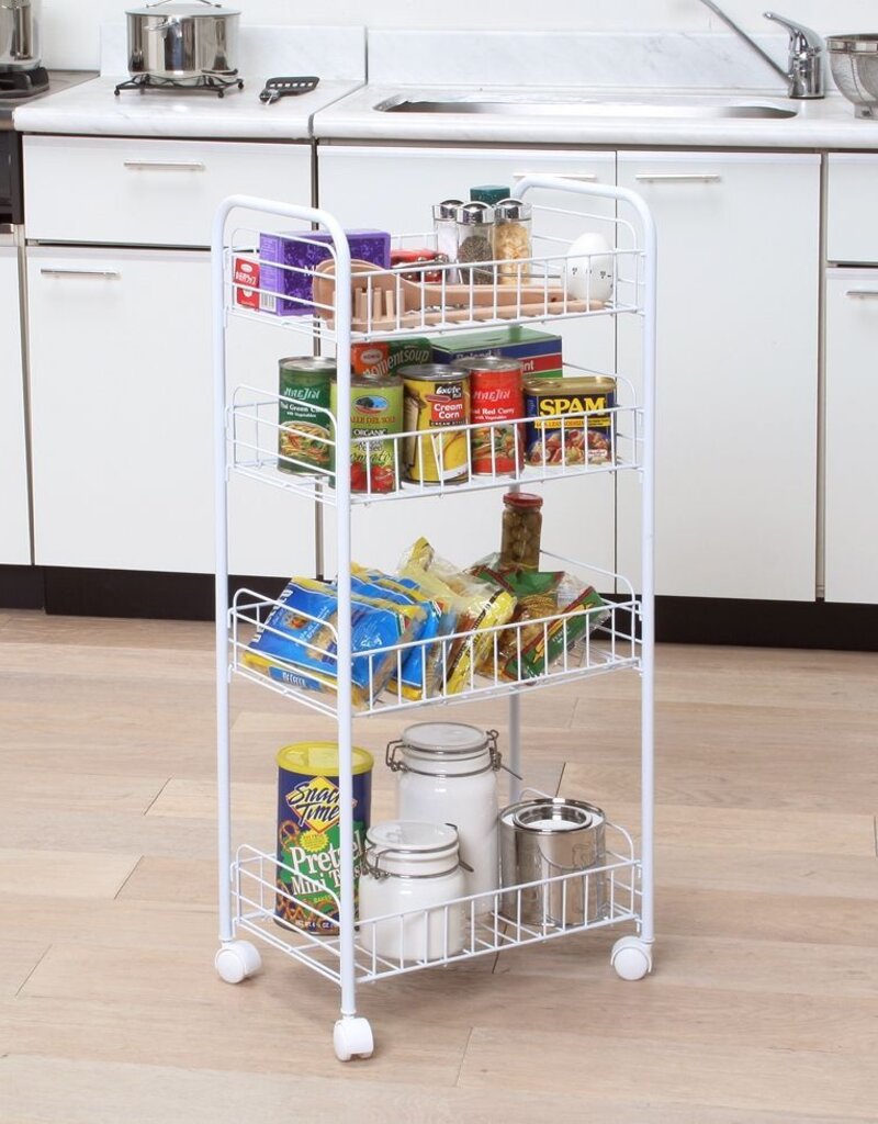 IRIS Trolley, Trolley, Tray, Opslagservice, 4 nicheniveaus, Op wielen, DMC-4, Wit, W25 x D40 x H85 cm