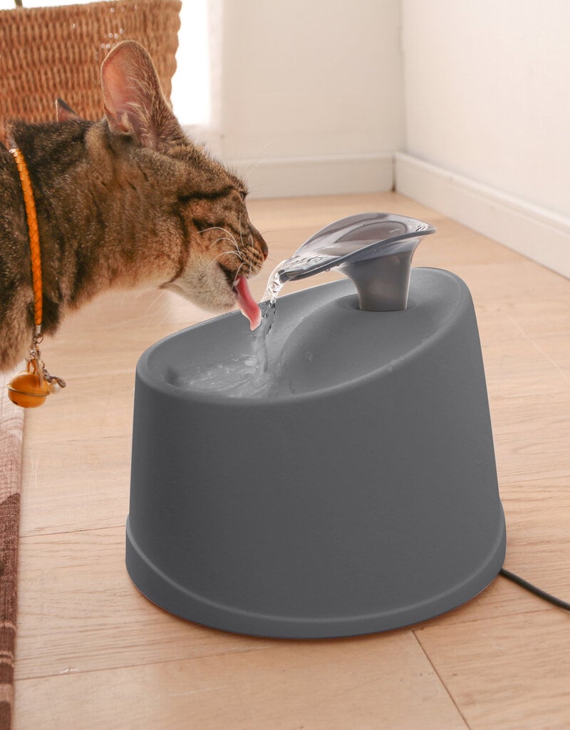 IRIS 1,2 L kattenwaterfontein, inclusief koolstoffilter, voor hond en kat, huisdierwaterfontein, PWF-200, grijs