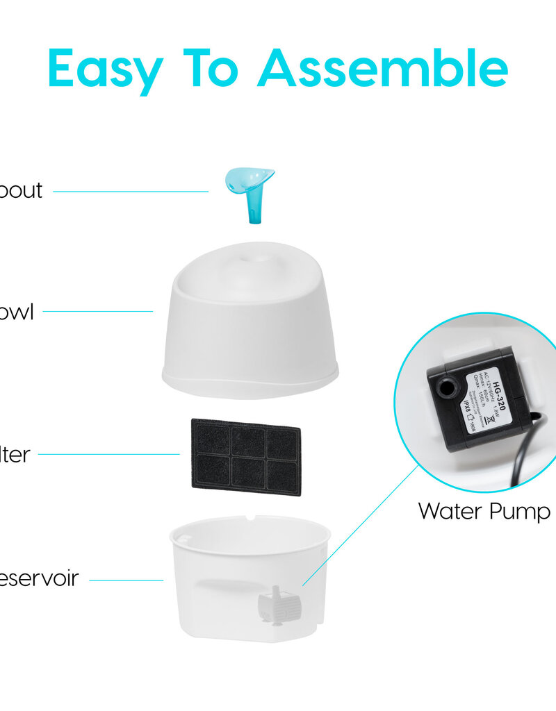 IRIS 1,2 L kattenwaterfontein, inclusief koolstoffilter, voor hond en kat, huisdierwaterfontein, PWF-200, grijs