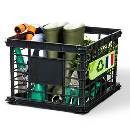 IRIS plastic opbergkrat, zwart, stapelbaar, voor vinyl, kantoorbenodigdheden en boeken, SC-LL