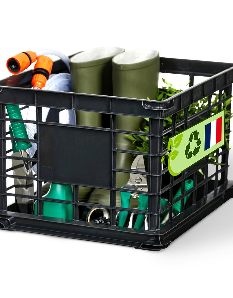 IRIS plastic opbergkrat, zwart, stapelbaar, voor vinyl, kantoorbenodigdheden en boeken, SC-LL