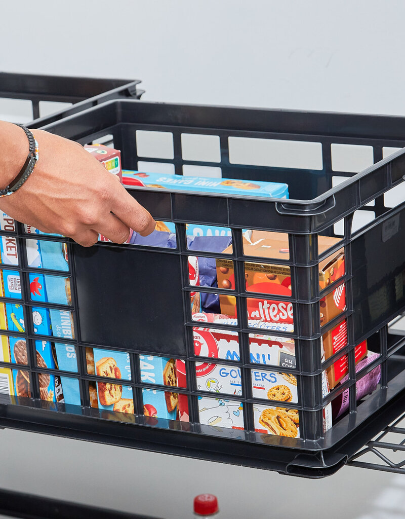 IRIS plastic opbergkrat, zwart, stapelbaar, voor vinyl, kantoorbenodigdheden en boeken, SC-LL