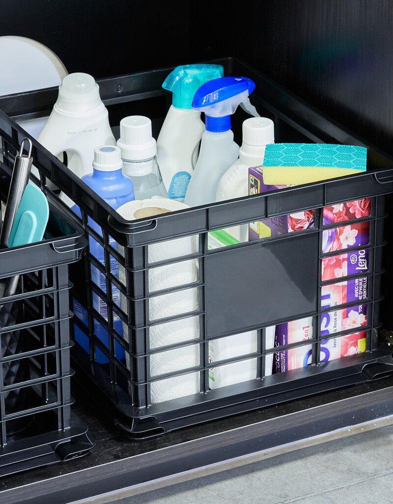 IRIS plastic opbergkrat, zwart, stapelbaar, voor vinyl, kantoorbenodigdheden en boeken, SC-LL