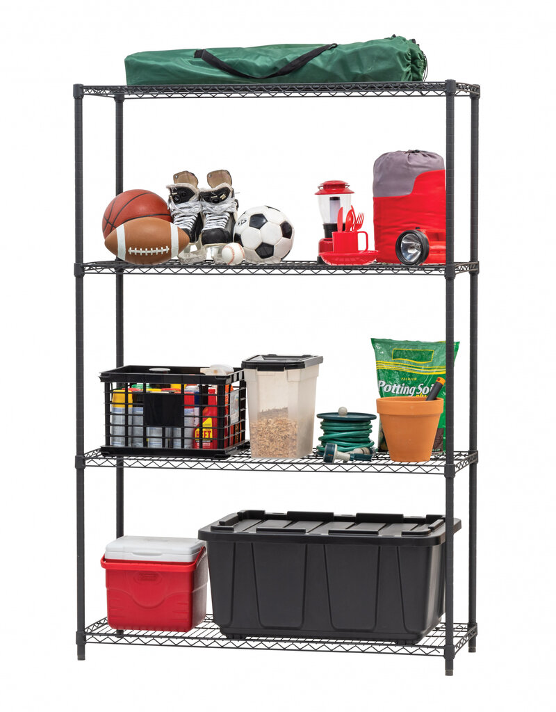 IRIS metalen opslagplank, 4 niveaus, zware lading 1088 kg, WT4, zwart, W121,9 x D45,7 x H180,3