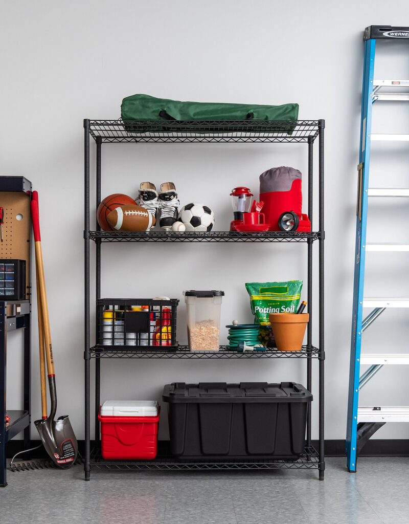 IRIS metalen opslagplank, 4 niveaus, zware lading 1088 kg, WT4, zwart, W121,9 x D45,7 x H180,3